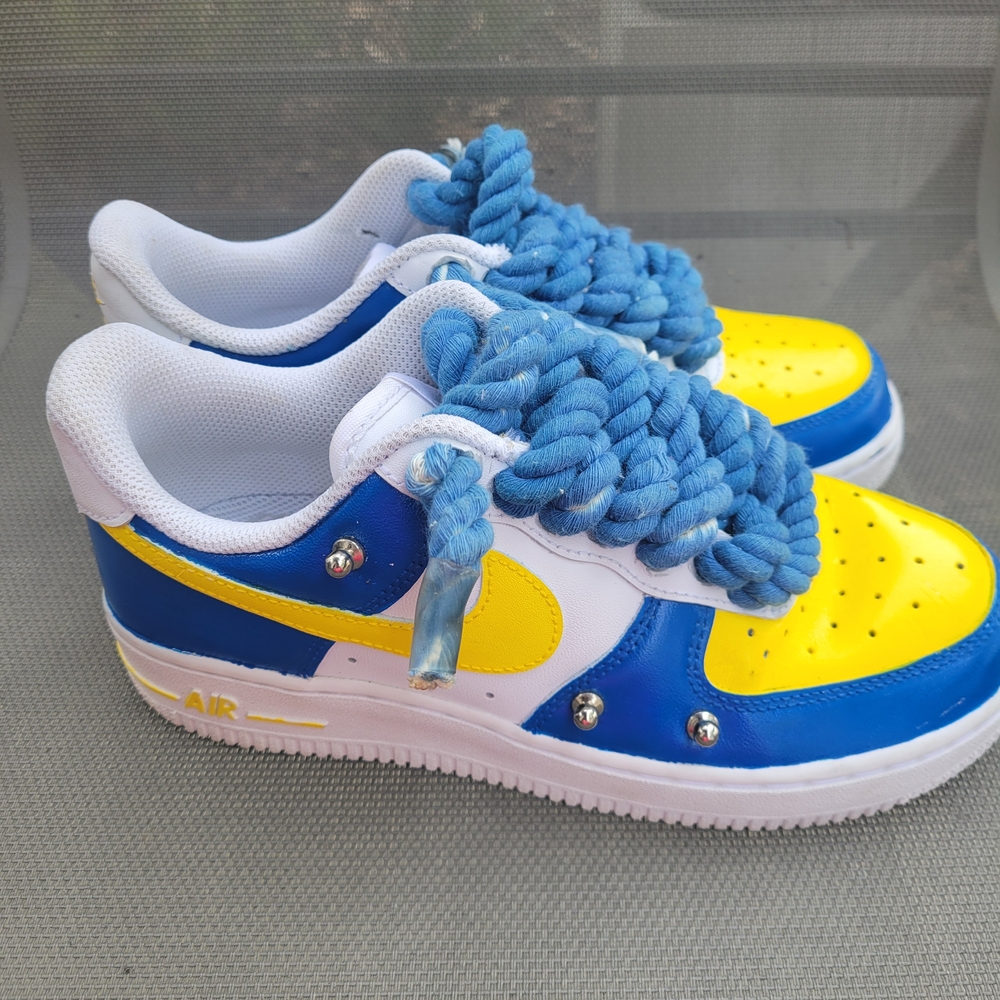 🔥 Custom Nike Air Force 1 • Size 6.5 • Blue + Yellow • Rope Laces • EUC 🔥 - Picture 10 of 10